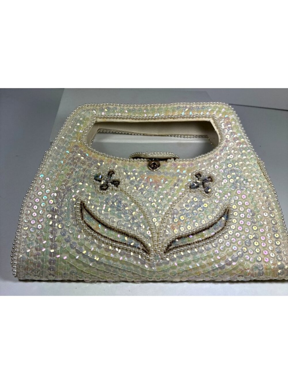 Vintage Bag by Debbie Japan White Iridescent Sequin Beaded Evening Purse